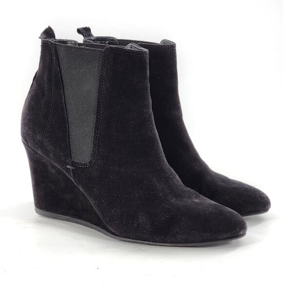 LANVIN Suede Wedge Ankle Booties Black - Picture 4 of 12
